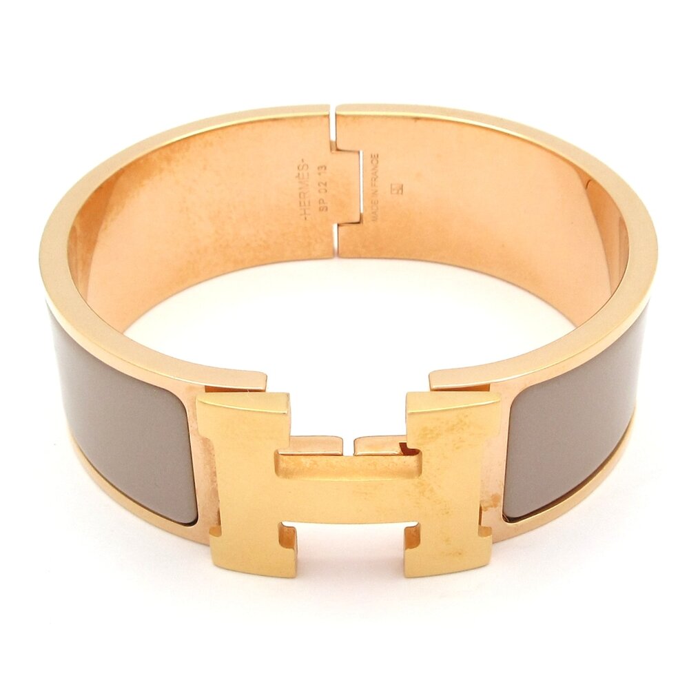 Hermès Clic Clac H Bangle Rose Gold Gray-Beige Hardware Patent Leather